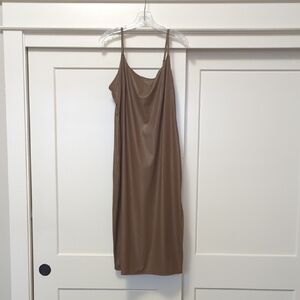 Brown vegan leatherSlip Dress